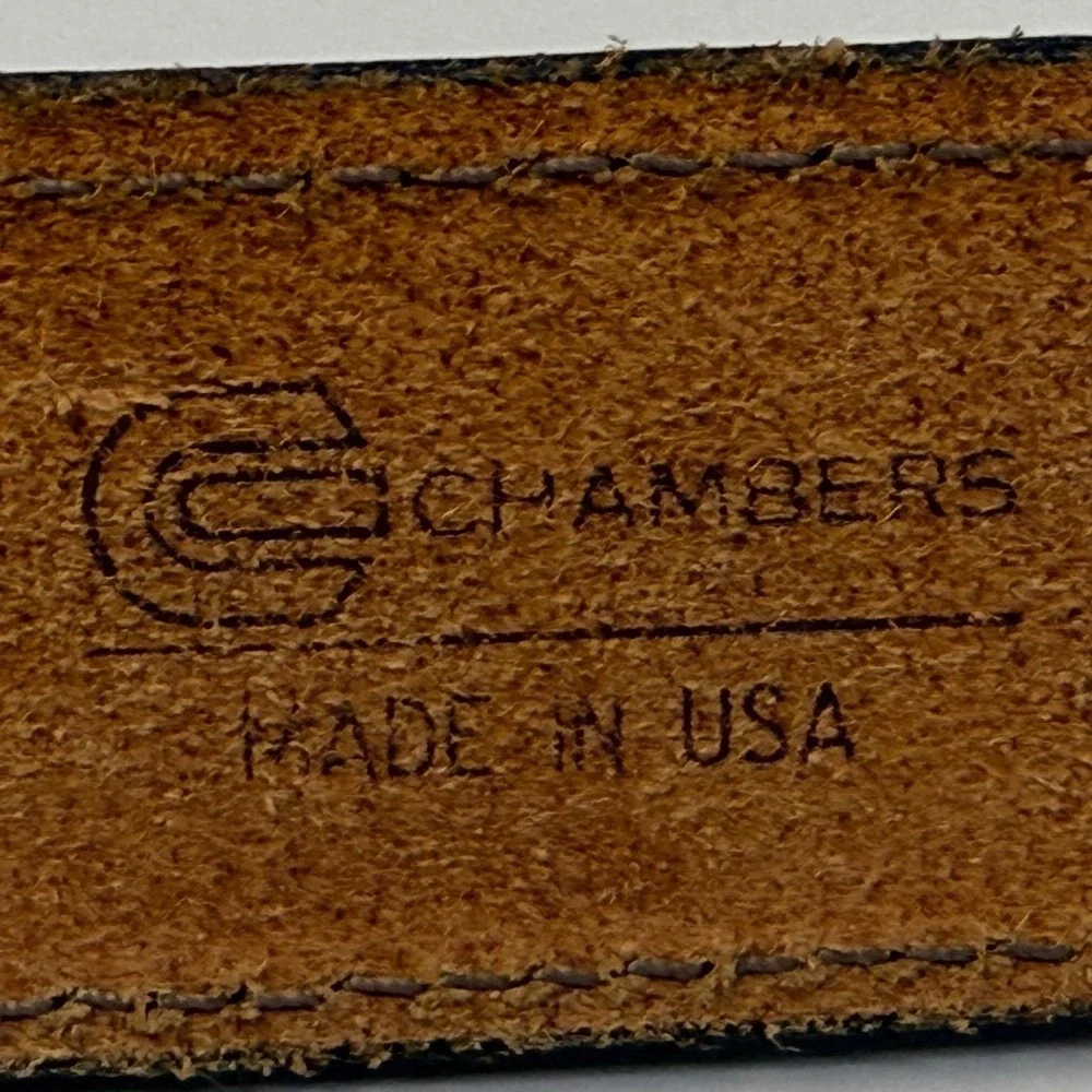 Chambers Vintage Leather Belt 44 Brown Hand tooled Wildlife Deer Elk USA Made